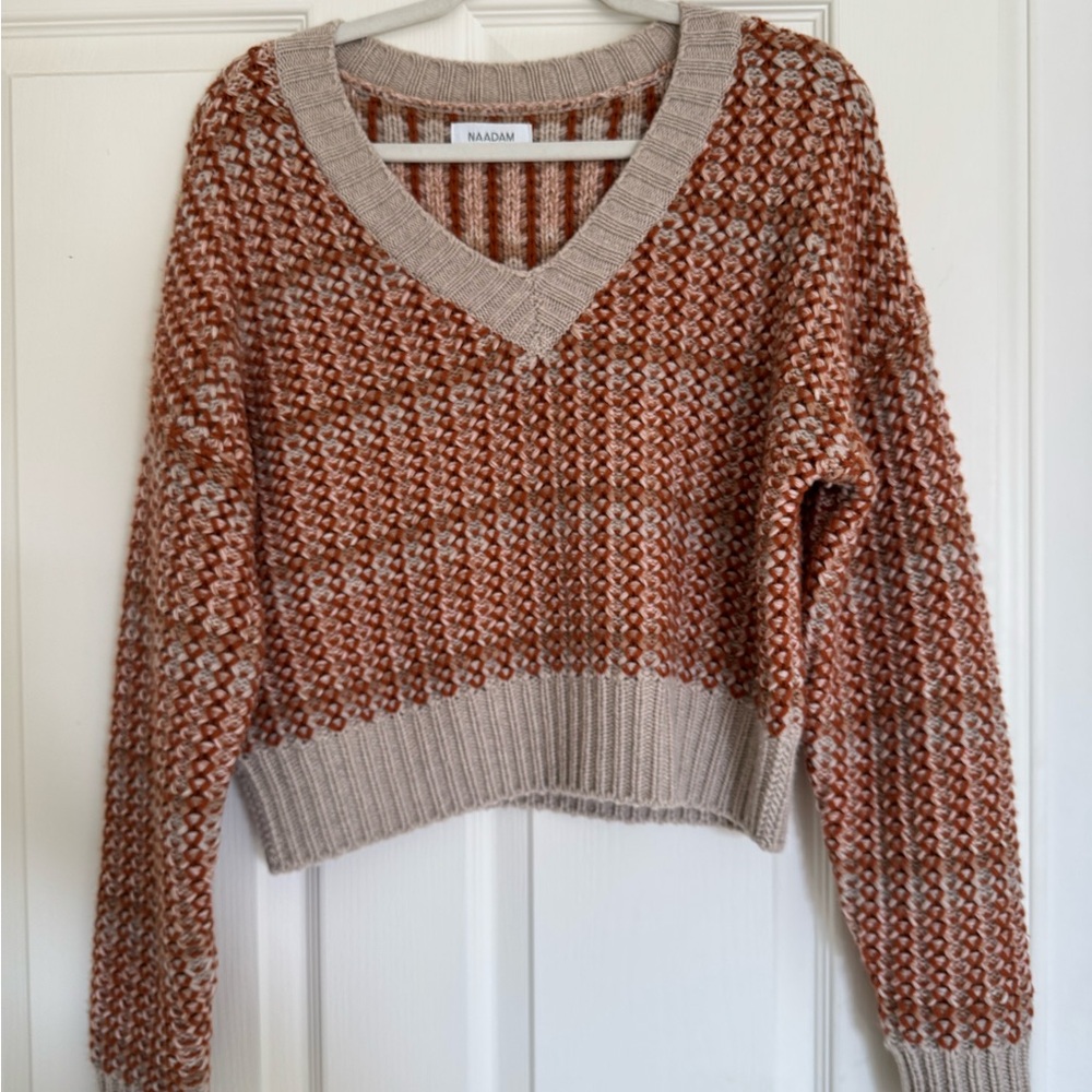 NAADAM Women's V-Neck Sweater - Brown and Cream